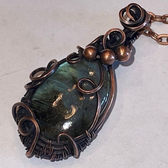 NWT DebbyTammy 18”necklace handmade Labradorite oval stone - Picture 1 of 12